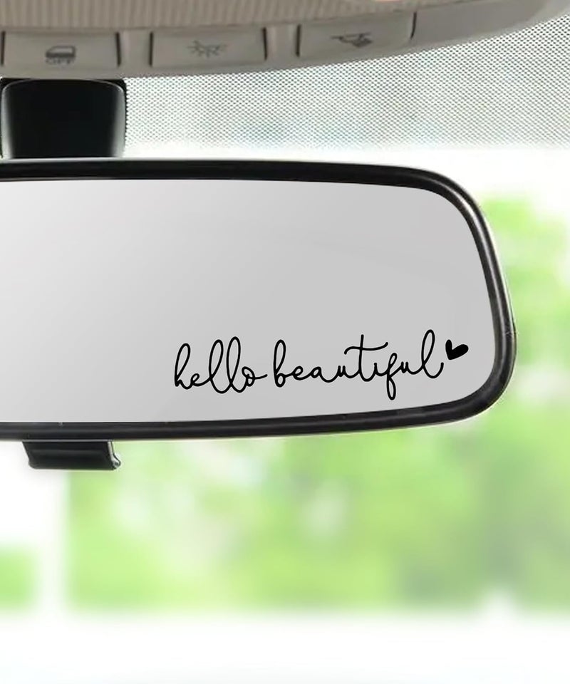 RACOONA Rearview Mirror Decal,Hello Beautiful Decal,Car Accessories Stickers Rearview Mirror Sticker (Black) - Image 1